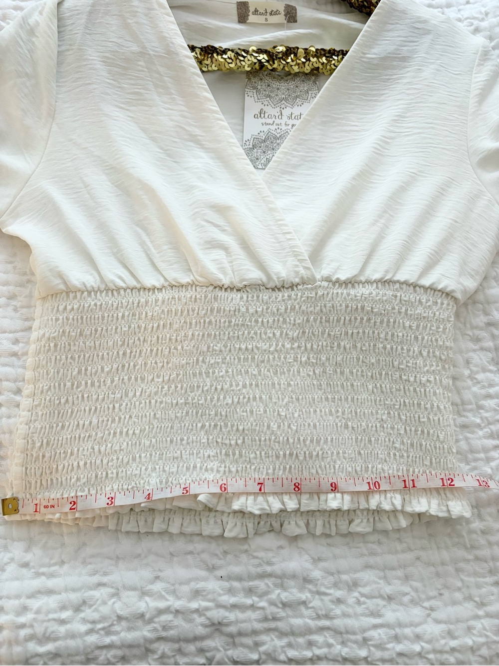 NWT Altar'd State Women's White Smocked Waist Blouse - Picture 8 of 8
